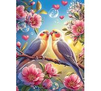 Pareja de Periquitos con Rosas Puzzle 300 Piezas Papel Mayores Mascota de Vida Silvestre Cute Terapia Relajación Relajación Mental Más Vendido Original 300 PCS