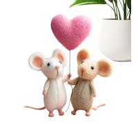 Pareja De Ratones De Fieltro Con Aguja - Figura De Lana Hecha A Mano De 12 Cm Con De Corazón | Exquisito Coleccionable Del Aniversario 2026 | Escultura De Animales Caprichosa Para Decoración De