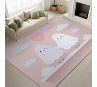 Pareja Fantasma Globos Corazón Nubes Alfombra Antideslizante Lindo Ilustración Minimalista Anime Suave Romántico San Valentín Decorativo Alfombra Alfombras Rosa per Habitación Infantil 100 x 150 cm