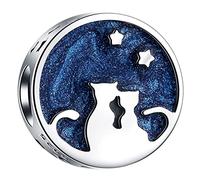 Pareja Gato Charms bajo Cielo nocturno, apto pulsera Pandora de San Valentin, 925 Plata esterlina Azul Esmalte Amante Gatito Cat Te amo a la Luna y a la espalda cuentas, regalo para esposa/niña/novia
