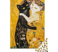 Pareja Gatos artísticos 1000 Piezas Papel Art Pareja Estilo Klimt Rompecabezas para Adultos Cartón Sólido Resistente Noche De Juegos Regalo Ideal Entrenamiento Cerebral 52x38cm/1000pcs