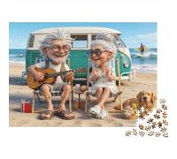Pareja Mayor Relajación Playa Puzzle de 1000 Piezas Papel Puzzle para Adultos Escena Vacaciones Puzzle para Toda la Familia Alivio Estrés Regalo 38x26cm/1000pcs