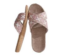Pareja Retro franjas de diferente Color impresión playa ropa exterior algodón Lino tamaño grande antideslizante cuatro estaciones sandalias zapatillas Zapatillas Mujer Baratas Set Zapatillas Invitados