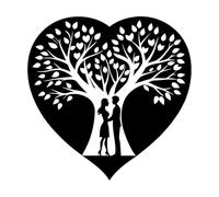 Pareja romántica bajo un árbol en silueta de corazón, diseño de amor y día de San Valentín Calcomanías de grabado 42x42.1cm Personalización personalizada Negro
