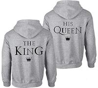 Pareja Sudadera con Capucha The King His Queen Hoodie - 1x Suéter Hombre Gris M