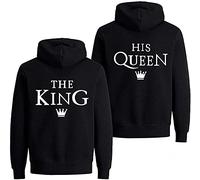 Pareja Sudadera con Capucha The King His Queen Hoodie - 1x Suéter Hombre Negro M