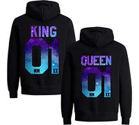 Pareja Sudadera con Capucha The King His Queen Hoodie - 1x Suéter Hombre Star-Negro M