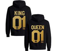Pareja Sudadera con Capucha The King His Queen Hoodie - 1x Suéter Mujer Oro-Negro L