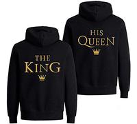 Pareja Sudadera con Capucha The King His Queen Hoodie - 1x Suéter Mujer Oro-Negro M