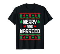 Parejas Felices y Casadas a Juego suéteres feos de Navidad Camiseta