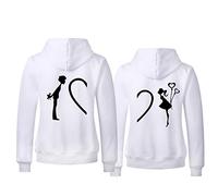 Parejas Sudaderas King Queen Sudaderas con Capuche para Hombre y Mujer Corazón Couple Hoodie Parejas Regalos Rey Reina Encapuchado Jersey Pull-Over Negro Blanco Gris 1 Pieza