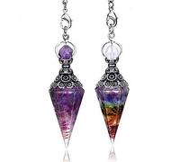 PAREKS 2 péndulos de cristal natural con 7 chakras radiestesia de 6 facetas puntiagudas de resina, ópalo