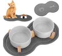 PARENCE.- Alfombrilla Antideslizante para Perros y Gatos - Fondo de Cuenco 46x26 cm - Protección del Suelo y Comida Limpia - Diseño de Huella y Peces