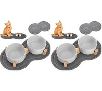 PARENCE.- Alfombrilla Antideslizante para Perros y Gatos - Fondo de Cuenco 46x26 cm - Protección del Suelo y Comida Limpia - Diseño de Huella y Peces (Paquete de 2)