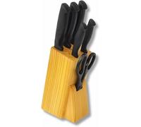 PARENCE.- Bloque de cuchillos de 7 piezas con revestimiento negro - Juego completo con tijeras y bloque de madera - Cuchillos de cocina versátiles