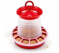 PARENCE. Comedero de plástico para pollinos y Pollos - Dispensador pequeño de pienso para Aves con Acuario - comedero compartimentado - Formato Grande 27,4 x 27,4 x 29 cm - Rojo y Blanco