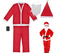 PARENCE.- Disfraz de Papá Noel Niño - Disfraz completo con chaqueta, pantalón, cinturón, sombrero y barba - Traje rojo para niños para Navidad y vacaciones - Talla única