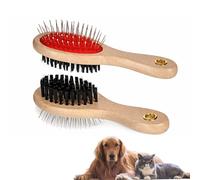 PARENCE. Doble cepillo para perro y gato - cerdas 2 en 1 para cepillos para mascotas + cerdas metálicas - mango de madera - desenredado y peluquería