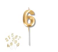 PARENCE - Goldene Zahlenkerze 6 - Geburtstagskerze für Feier, Party und Jubiläum - Ideal als Kuchendekoration - Premium-Qualität, lange Brenndauer