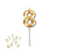 PARENCE - Goldene Zahlenkerze 8 - Geburtstagskerze für Feier, Party und Jubiläum - Ideal als Kuchendekoration - Premium-Qualität, lange Brenndauer