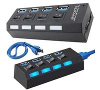 PARENCE.- Hub USB 4 Puertos - SuperSpeed USB 3.0, Universel, Indicateur LED - 10,5x3,5x2,1cm