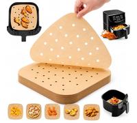 PARENCE. Juego de 100 hojas de papel para hornear para la freidora de aire 18 cm - Insertos desechables para perforación - Papel antiadherente compatible con freidora de aire, horno y vapor