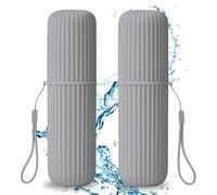PARENCE.- Juego de 2 Estuches para cepillos de Dientes de Viaje - Tazas de Almacenamiento higiénicas con cordón para Colgar - plástico Duro Impermeable - tamaño Compacto 19x5,5 cm - 2 Piezas, Gris
