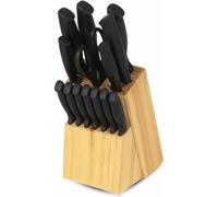 PARENCE.- Juego de cuchillos de cocina de 14 piezas con bloque de madera - hojas de acero inoxidable revestido de negro, cuchillo de chef, pan, bistec + tijeras