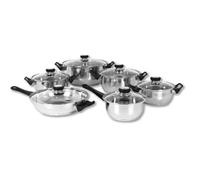 PARENCE.- Juego de utensilios de cocina de acero inoxidable de 12 piezas | Ollas, sartenes, tapas de vidrio | Todos los quemadores, incluida la inducción - Juego completo de sartén y sartén