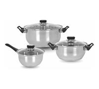 PARENCE.- Juego de utensilios de cocina de inducción de 6 piezas - Acero inoxidable con tapa de vidrio | Juego de 3 macetas Ø16-20-24 cm con tapa