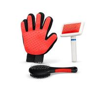 PARENCE. Kit de peluquería para mascotas - Cepillo de peluquería + Guante de masaje + Tarjeta de cepillo - Juego de 3 accesorios - Color aleatorio - 3 piezas