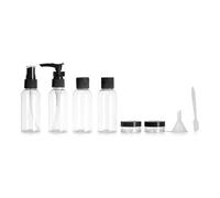 PARENCE. Kit de viaje botellas de 8 piezas - Conjunto de botellas de recarga de 70 ml - dispensador, spray, embudo - Accesorios cosméticos para avión de cabina - 8 piezas