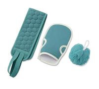 PARENCE.- Set de 3 accesorios de baño exfoliantes - Guante, banda para la espalda y flor de ducha - Exfoliación profunda, limpieza suave y masaje - Cuidado corporal para ducha y baño