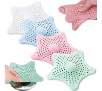 PARENCE.- Set de 4 filtros de Fregadero de Silicona en Forma de Estrella / 4 Piezas, Rejilla de Fregadero de Silicona con ventosas - Cocina, baño, Colores (Verde, Rosa, Azul, Blanco), 14,5 cm