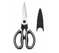 PARENCE.- Tijeras de cocina multifuncionales de 19 cm con funda protectora - acero inoxidable, mango ergonómico, blanco y negro - corte de alimentos, aves, hierbas, envases