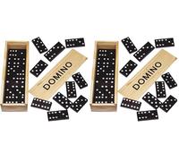 PARENCE: Tradicional Juego de Dominó - 28 Piezas más Caja de Madera y Tapa corredera Infantil y Adultos Color Negro (Paquete de 2)