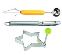 PARENCIA.- "Kit de cocina de 3 piezas" - 1 pelador + 1 cuchillo escultórico + molde de 1 estrella/frutas y verduras (Ecome y cuchillo escultor), panqueques y huevos (Fancy Star Mold)