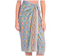 Pareo de algodón Premium con Estampado de Bloques para Mujer: Suave y Ligero, Ideal para Cubrir el Bikini o el Traje de baño, o como Falda Pareo Estilo Boho para el Verano, Viajes y la Playa.