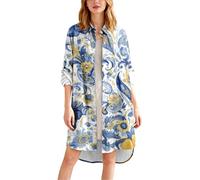 Pareo de playa floral para mujer, estilo camisa abotonada con bolsillo, traje ligero de vacaciones para verano junto al mar, 1b-bu1, 3XL