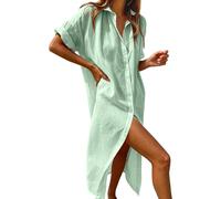 Pareo De Playa para Mujer - Vestido Camisero Midi Informal de Manga Larga Ideal para la Playa de Corte Holgado y Color Liso Playa y Salidas de Verano