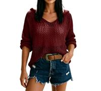 Pareo de Punto con Capucha para la Playa y la Playa. Túnica Tipo Pareo Ligera de Manga Larga para los Amantes de la natación. (Red, S)