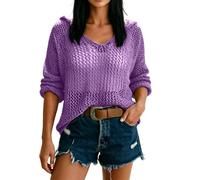 Pareo de Punto con Capucha para la Playa y la Playa. Túnica Tipo Pareo Ligera de Manga Larga para los Amantes de la natación. (Purple, S)