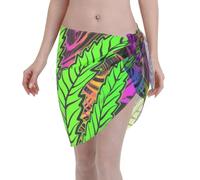 Pareos Cortos de Gasa con Estampado de Hojas de Marihuana psicodélica para Mujer, Ideales para Cubrir Bikinis o Trajes de baño. Color Negro.