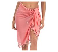Pareos Playa Grandes Trajes de baño for Mujer, Pareo Playa, Bikini, Falda Corta Transparente, Bufanda for Traje con Borla(Pink-Tassel)