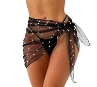 Pareos Playa Mujer Cortos, Falda de Playas Transparente con Perlas, Pareo Corto Playas Mujers , Pareos de Playa para Mujeres, Falda Pareo Mujer Corta para Piscina de Veranoplay, Carnaval (Negro)