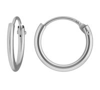 Pares De Aros Creolen Redondos Pequeños En 585 Oro Blanco 10,7x1,3mm
