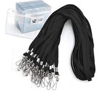 Pares de cordón/identificativas (50 Unidades, Color negro): tejido redondo Lanyard & Horizontal plástico impermeable plástico transparente Tarjeta de Identificación Etiqueta de Nombre Soporte
