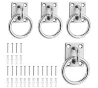 PARFCO Ganchos Anclaje Pared, 4 Piezas 304 Acero INOX Anillo para Atar Caballos, Ojal 5 mm, Cuadrado Argollas para Pared, con Tornillos y Tubo Expansión, para Columnas Madera, Paredes, Techos