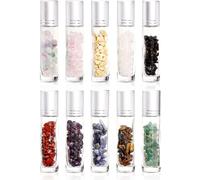 Parfumlism 10 Pcs Botellas Roll On Cristal para Aceites Esenciales,10ml Botella de Vidrio Botellas de Rodillos con Grava de Cristal,para Aceites Esenciales, Masajes, Aromaterapia