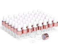 Parfumlism 50 Pcs Mini botellas cuentagotas de vidrio 1ml,botellas de aceite esencial con tapa dorada rosa,viales de tintura vacíos transparentes con dispensador de cuentagotas utilizado